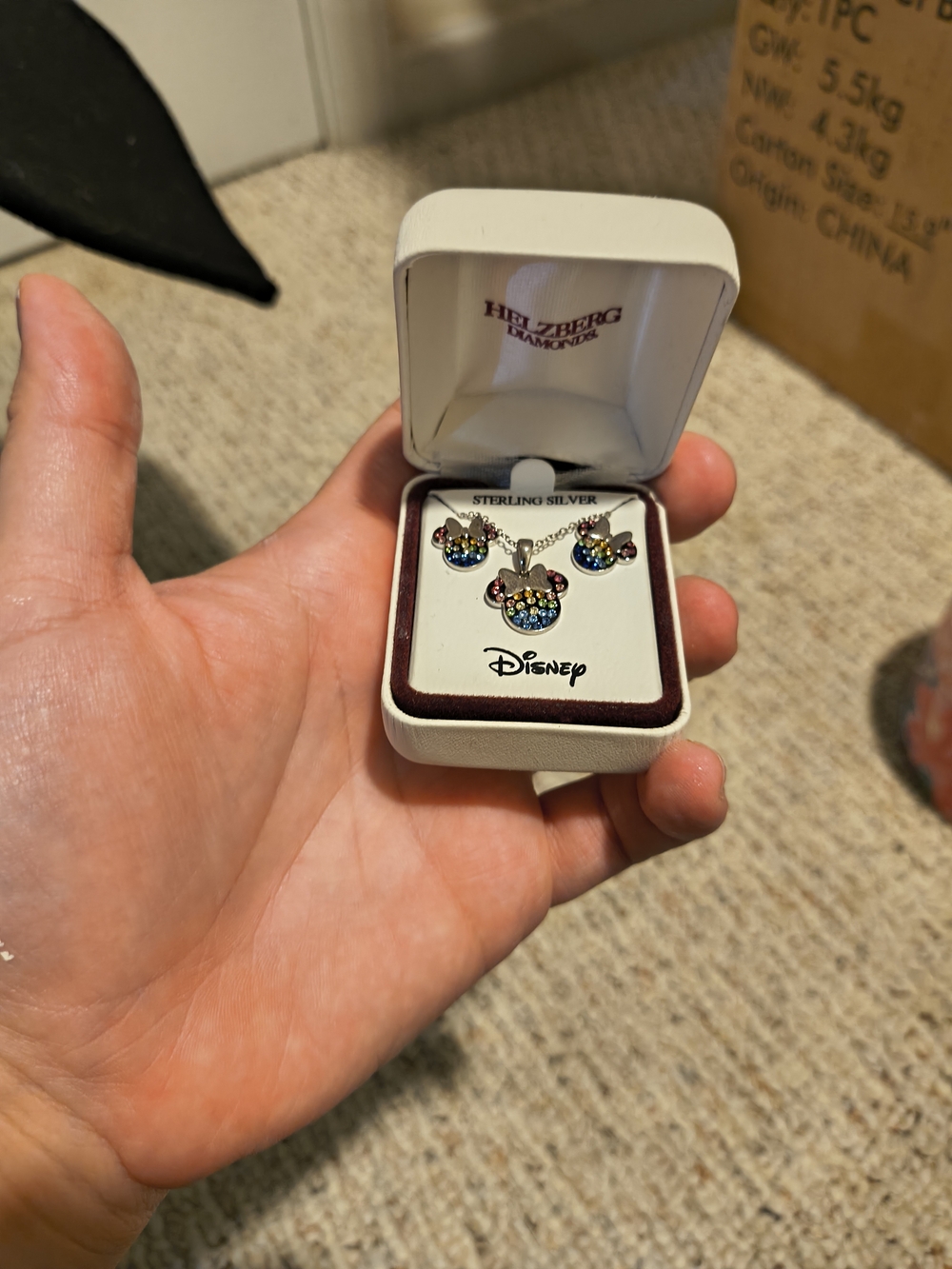 Helzberg Diamonds Sterling Silver Multicolor Crystal Mickey Pendant & Earrings